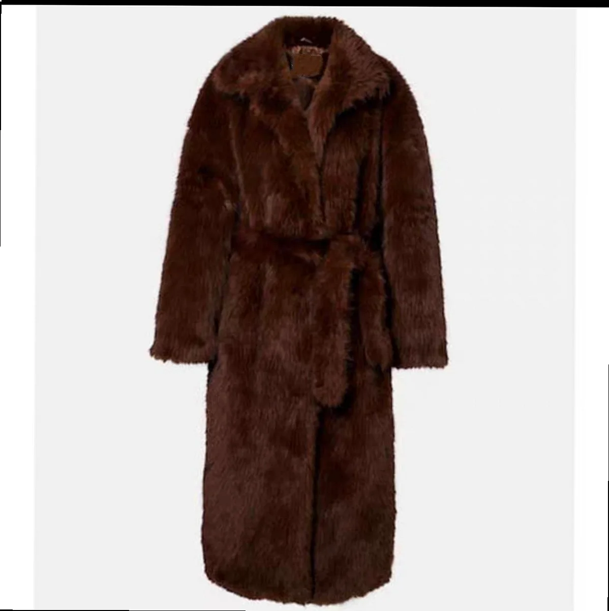 Cross border trade high quality plus size faux fur long coat women eco-friendly plush vintage winter lapel overcoat - view 6