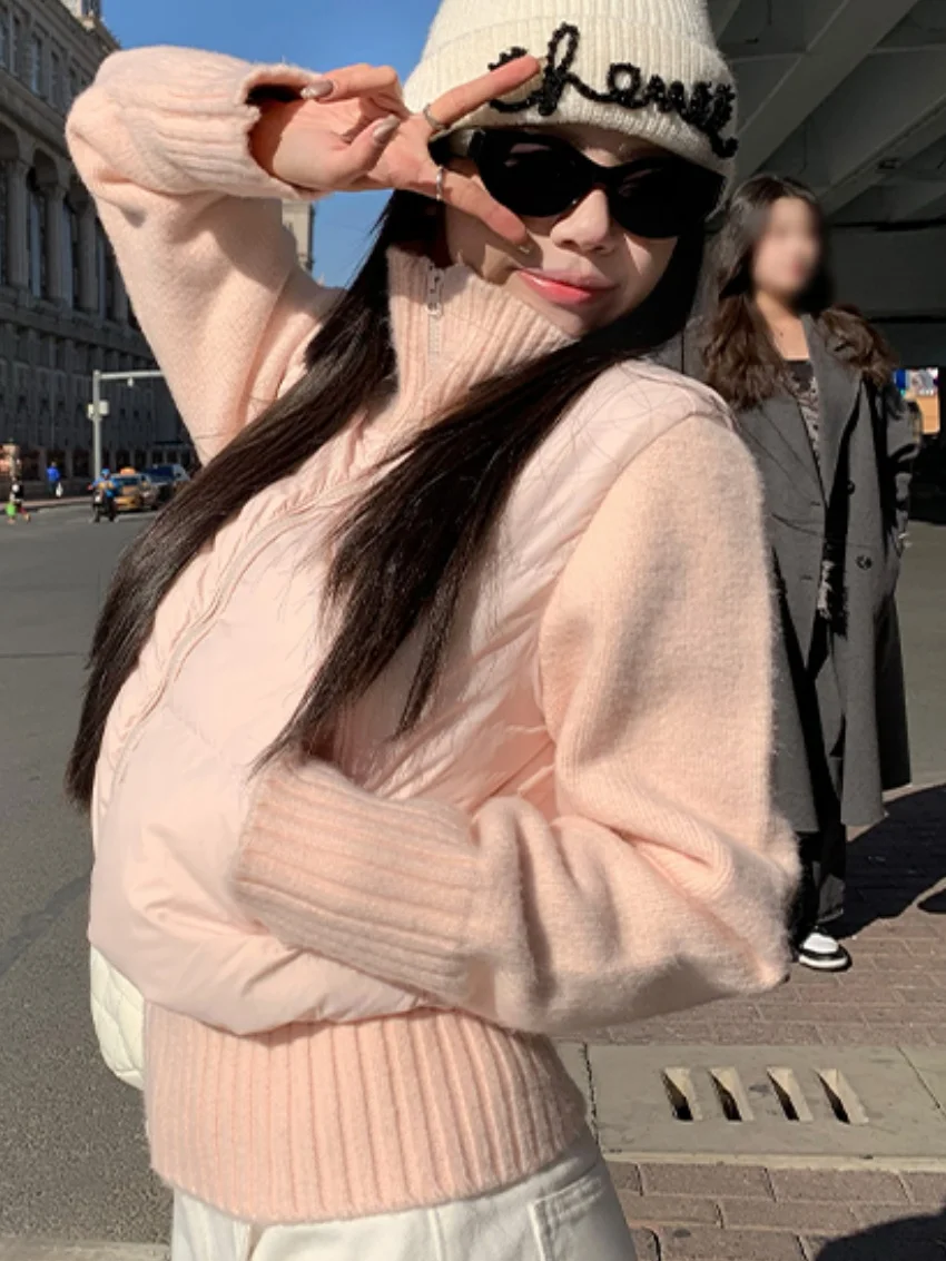 エイリアンキティ ニットダウンジャケット パッチワーク レディース 新作コート 冬 2025 デイリーストリートウェア ルーズ オフィスレディー シック スリム ルーズ