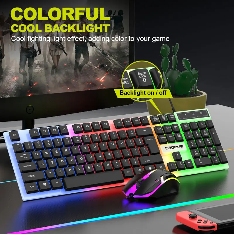 APAYADO LDK9122 Combo de teclado e mouse com 104 teclas, teclado para jogos com fio USB, luz de fundo LED colorida, 3 teclas, mouse de 1600 DPI