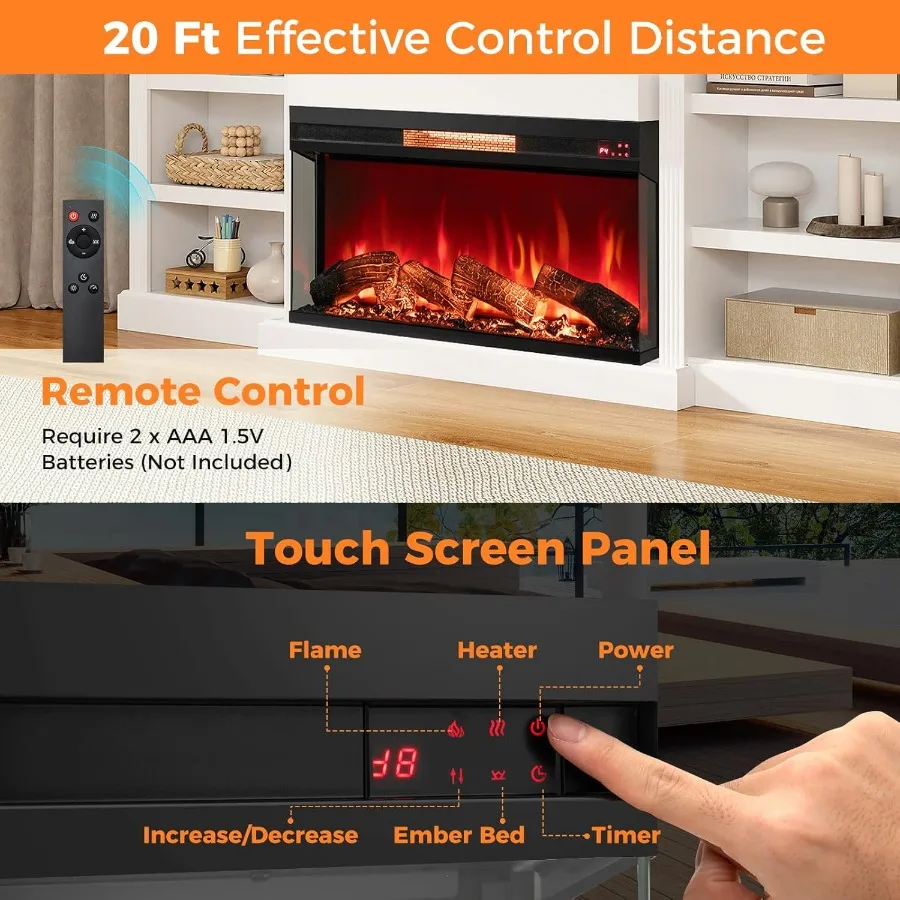 36 مدفأة كهربائية إدراج 3-Sided عرض مدفأة زجاجية مع 7 ألوان لهب عن بعد 9H الموقت ترموستات داخلي راحة F