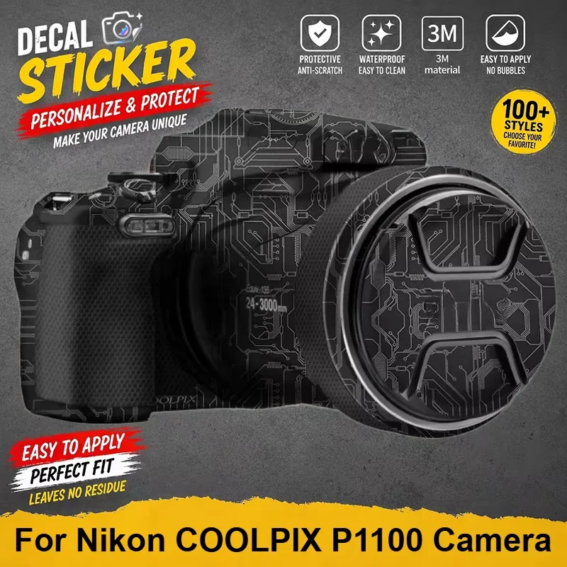 For Nikon COOLPIX P1100 Camera Skin Sticker Premium Vinyl Wrap Stylish Protective Decal Anti-Scratch Cover P1100 Color blocking