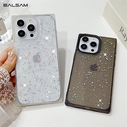 Luxury Square Glitter Bling Transparent Phone Case For iPhone 15 14 Plus 13 12 Pro Max 11 Shockproof Bumper Soft Silicone Cover