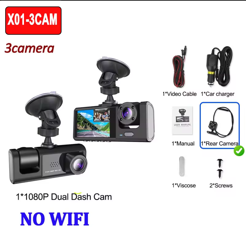 2/3Camera WIFI Dash Cam Cabin Car Dvr 1080P nigh vision Vehicle 3 Way Channel