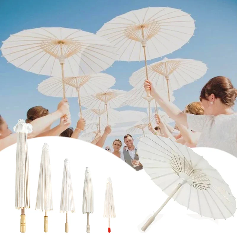 20-84CM White Paper Umbrellas Parasol Umbrella Party Favors DIY Bamboo Umbrellas Wedding Photo Cosplay Props Beach Decoration