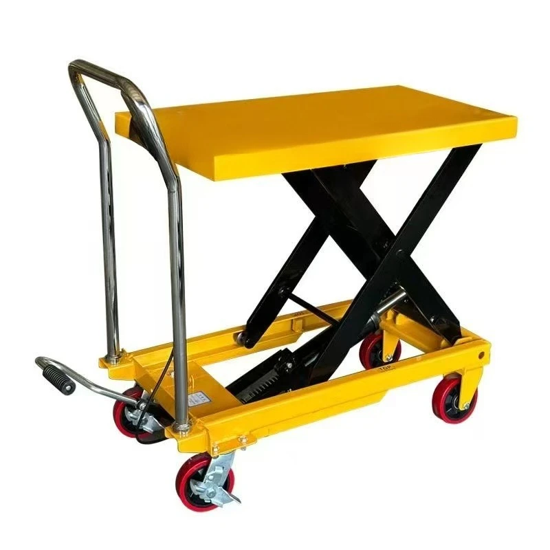 Factory price Scissor lift trolley independent double cylinder 1.7 meters 1000 kg manual hydraulic scissor cargo lift table