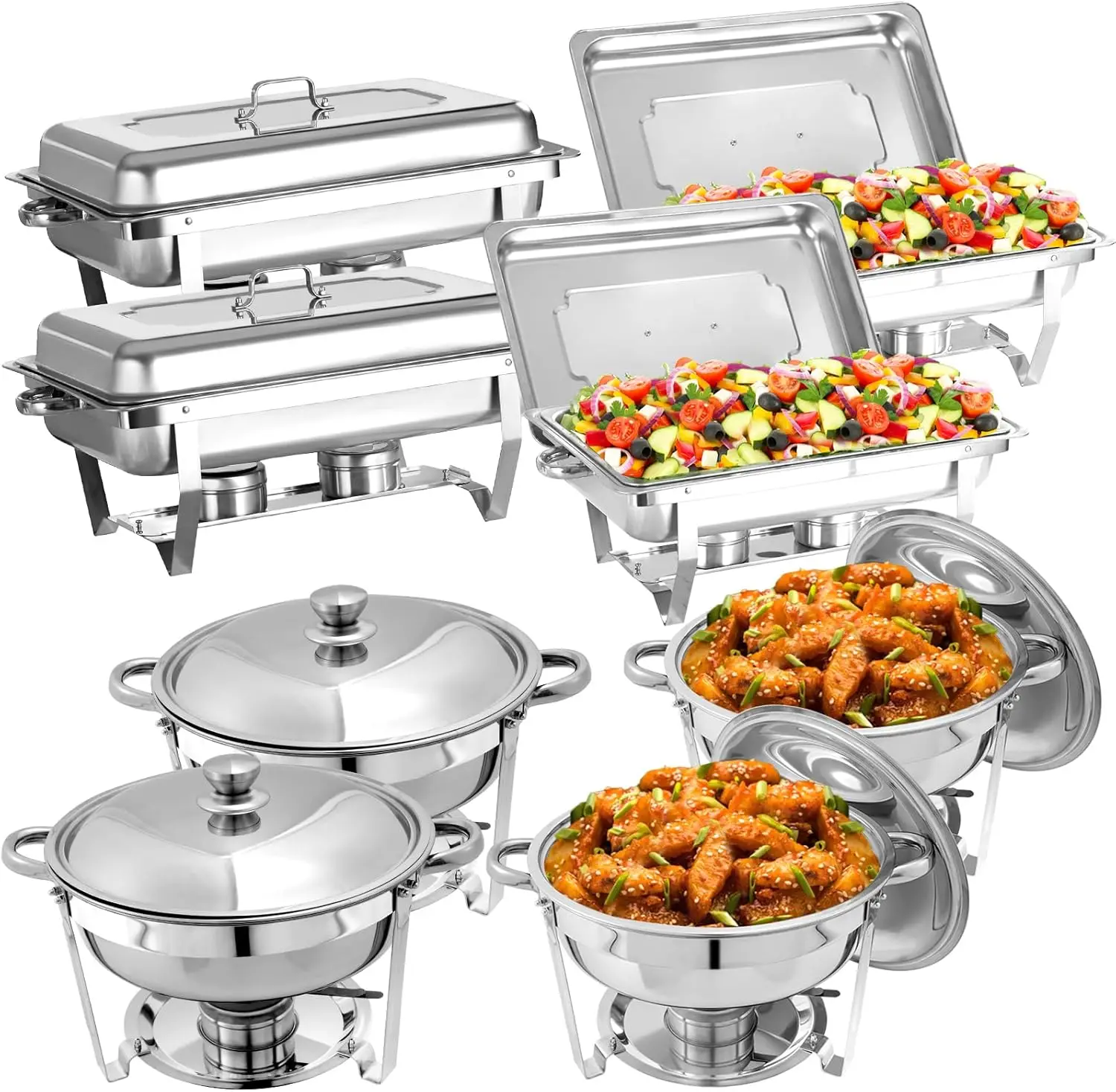 8 Pack Chafing Dish Buffet Set, Stainless Steel Catering Food Warmer For Banquet, Parties, Wedding (4 Packs 8Qt Pan + 4 Packs