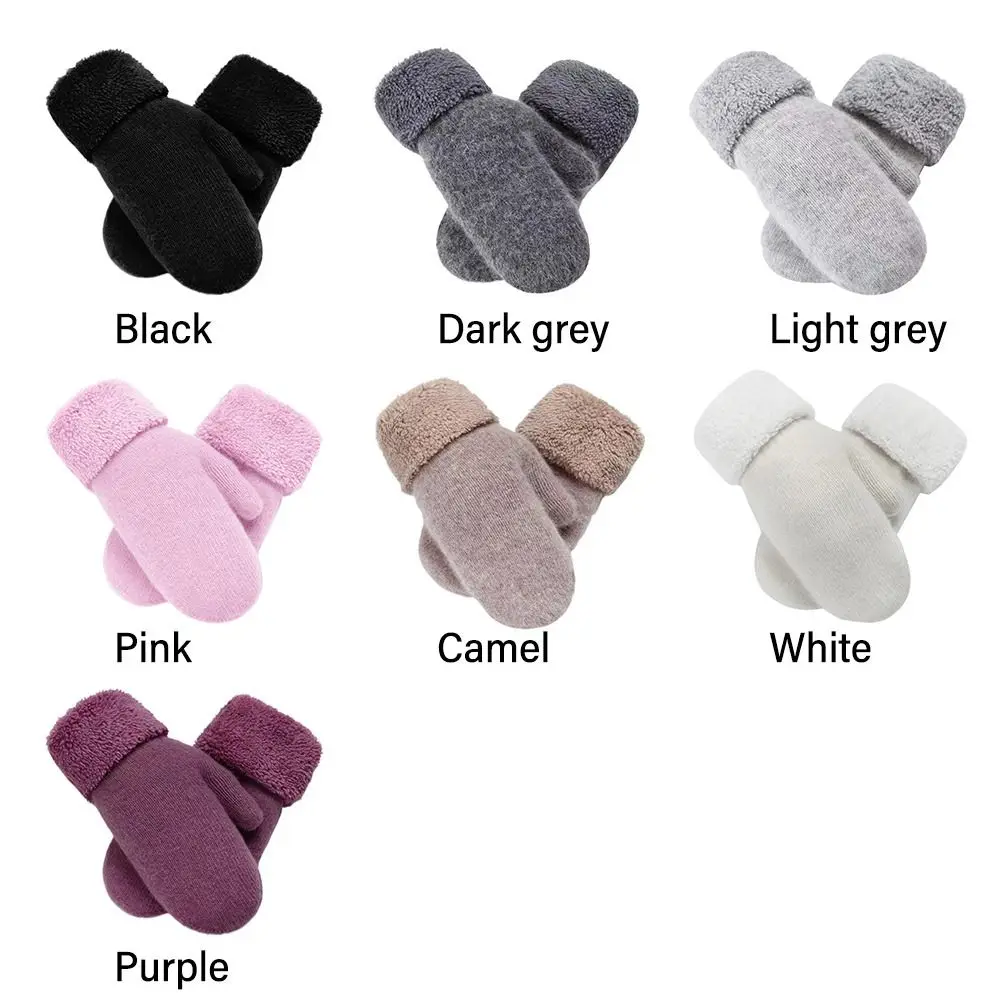 Wool Cashmere Full Finger Gloves Double Layer Plus Velvet Plush Mittens Thicken Warm Finger Knitted Gloves Cold Outdoor