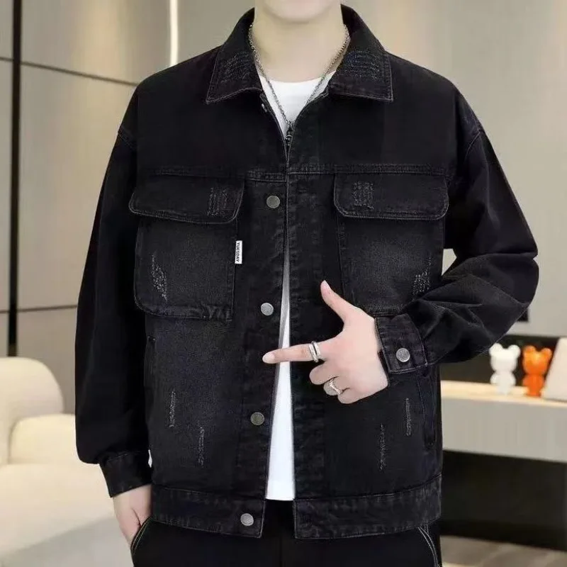 Cowboy Coat for Men Black Plus Size Denim Jackets Man Autumn Branded of Fabric Lxury Outwear High Quality Trendy Aesthetic Y2k L