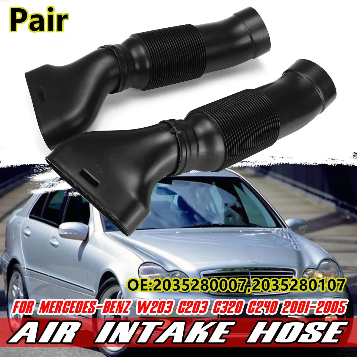 Pair Air Intake Elbow Rubber Hose For Mercedes-Benz W203 C320 C240 2001-2005 Car Air Intake Pipe 2035280007 2035280107