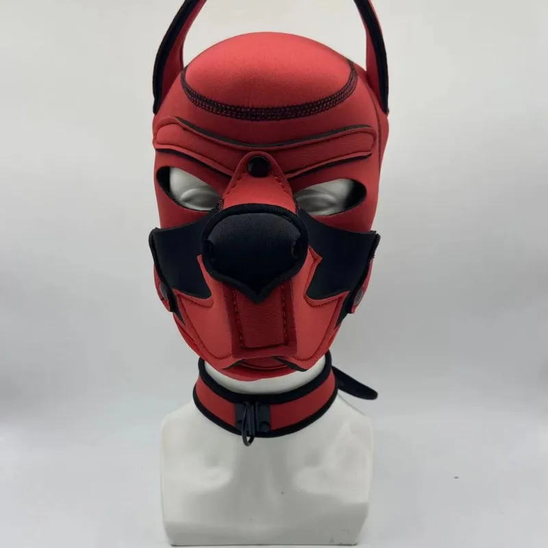 New Fashion Puppy Cosplay Costumes with Black Red Detachable Full Head Hood Mask for Fetish BDSM Bondage Crawling Sex Toys