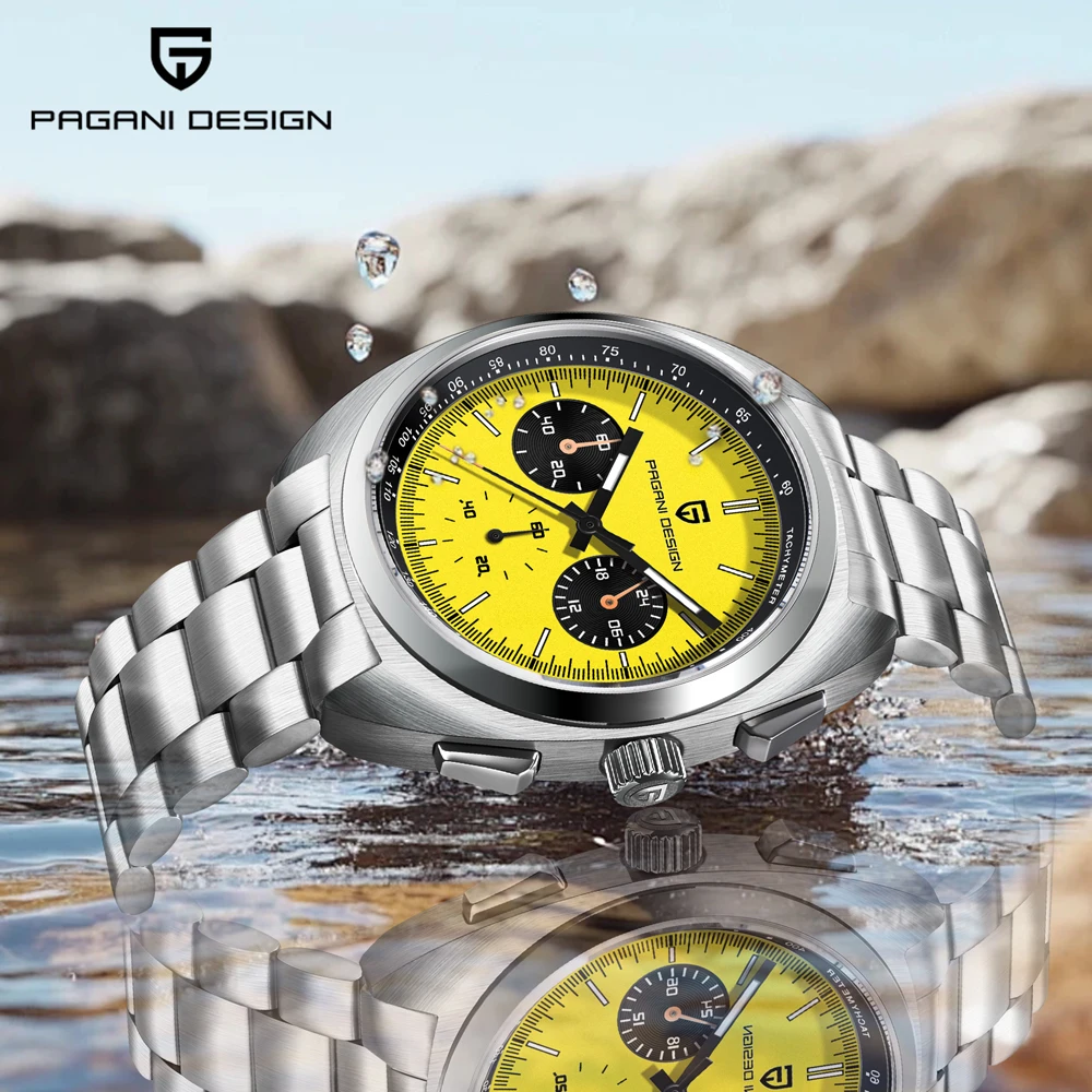 

PAGANI DESIGN Watches 2025 New Bright Yellow Luxury Quartz Watch For Men Sapphire Glass VK63 Sports Chronograph Stainless Steel