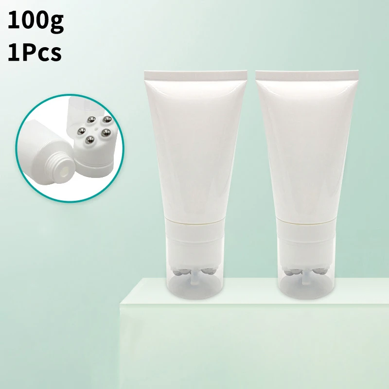 1Pc 100g Cosmetic Soft Tube Steel Ball Massage Bottle Neck Cream Body Lotion Massage Cream Repeatable Plastic Container﻿