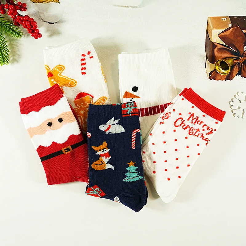 5 Pairs Women's Socks Winter Sweet Christmas Kawaii Cute Funny Mid Tube Socks For Girl Gift High-quality Socks Set New Cartoon