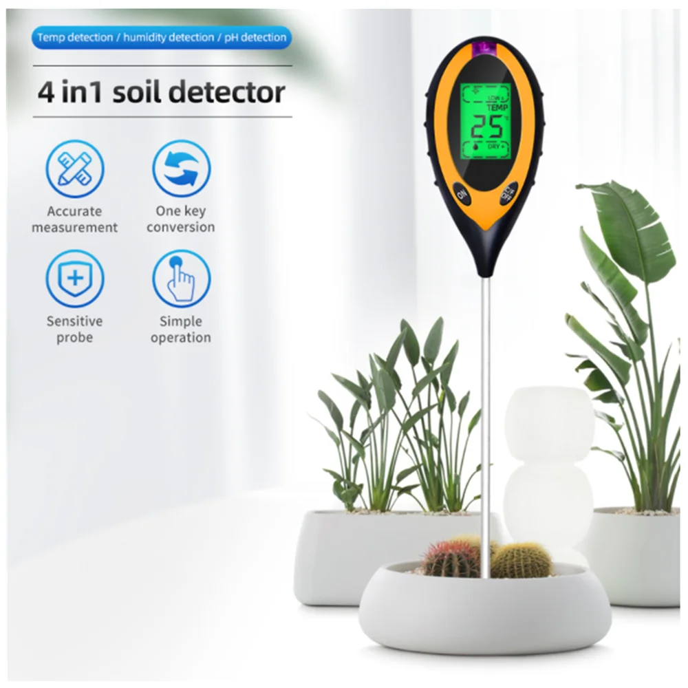 4 in 1 Home PH Meter Soil Thermometer Meter Sunlight Humidity Analyzer Soil Moisture Sensor PH Plant Tester soil Garden Tools