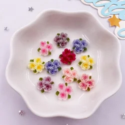 50pcs Resin Mini Colorful Three Leaf Rose Flat back Flower Figurines Nail Art DIY Wedding Scrapbooks Jewelry Crafts  Accessories