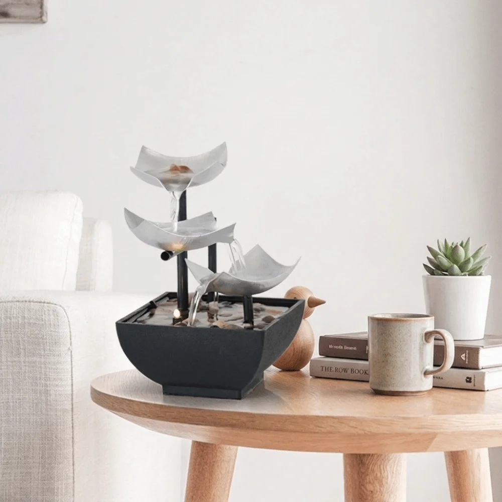 Zen Style Relaxing Flowing Water Fountain Realistic Exquisite Desktop Fountain Soothing Decorative Indoor Waterfall Gift