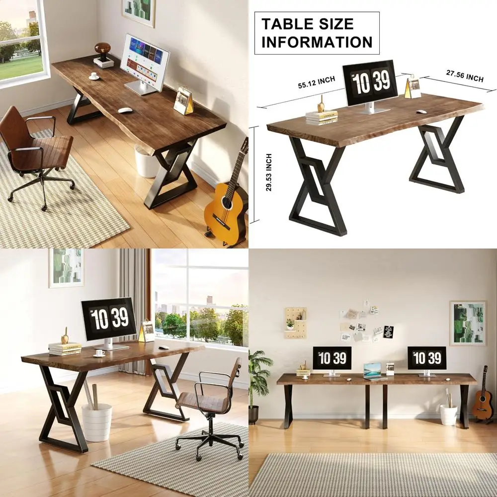 

55-inch Rustic Brown Solid Wood Desk - Modern Gaming and Home Office Workstation, Simple and Stylish Design for Study and Work