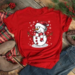 Cute Snow Man Graphic Tee Shirt Merry Christmas T Shirt New Women T-shirt Xmas T-shirt Casual Female Red T-shirts