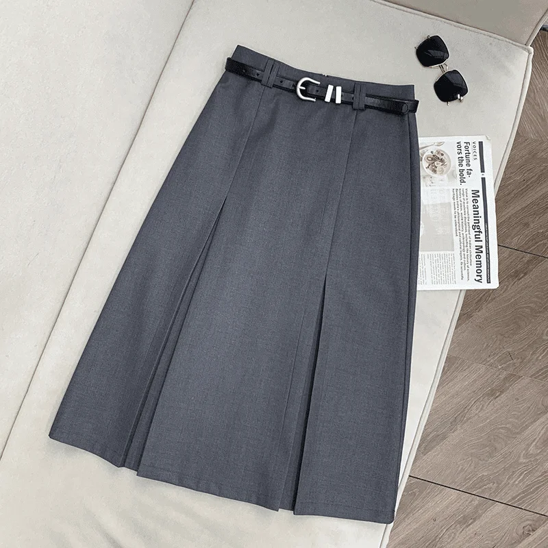 

Осенняя модная юбка миди А-силуэта с высокой талией, повседневная юбка-костюм для женщин, стройнящая элегантная юбка средней длины для молодых женщин