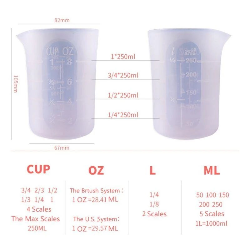 573B Silicone Measuring Cups Flexible Mixing Cups and pourable Baking Cups for DIY Resin Casting Painting Jewelry Making