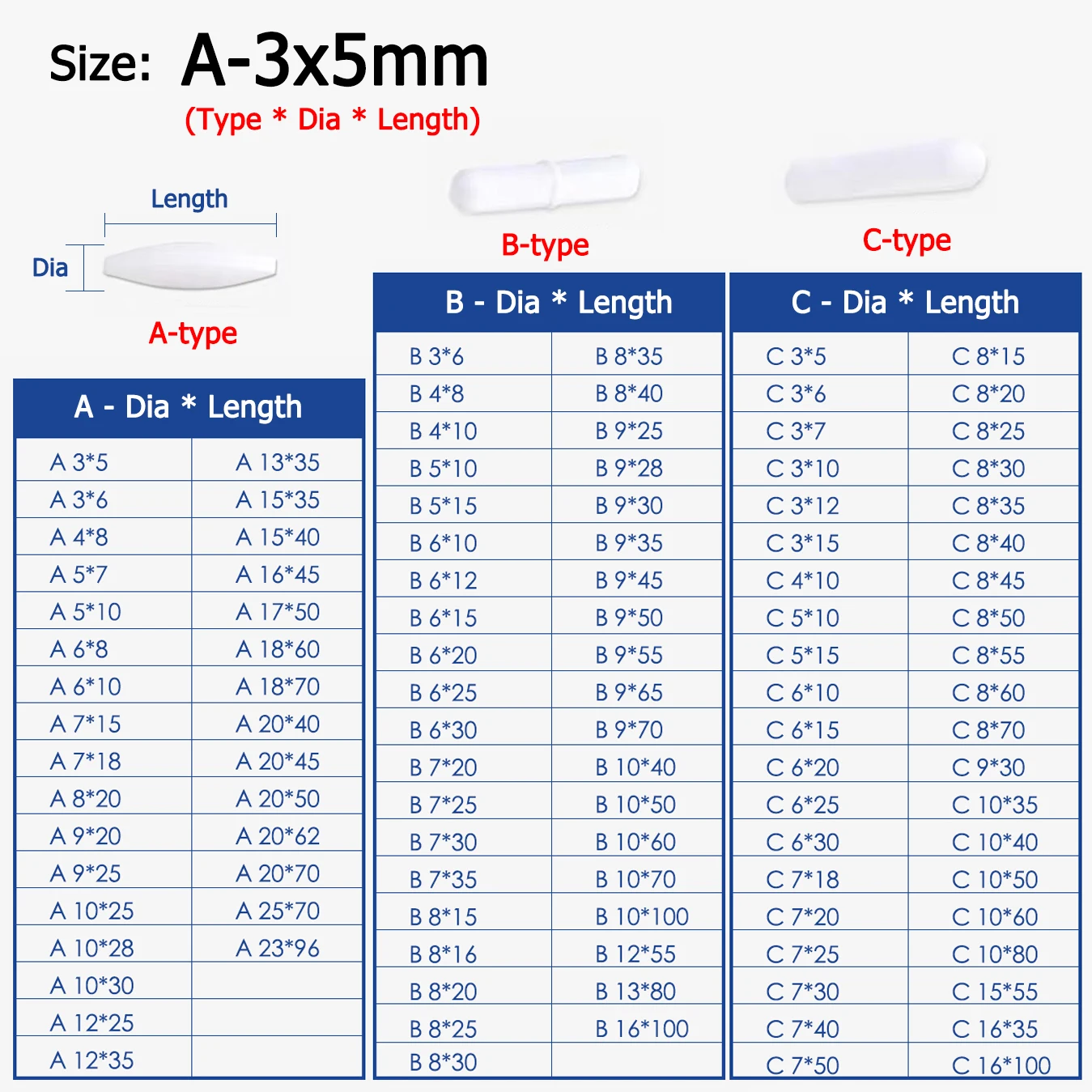 Tipo-A/B/C Agitatore magnetico Barra PTFE Agitatore magnetico Mixer Agitare senza sbavature Esperimento di laboratorio Lunghezza 5-100mm Diametro 3-25mm