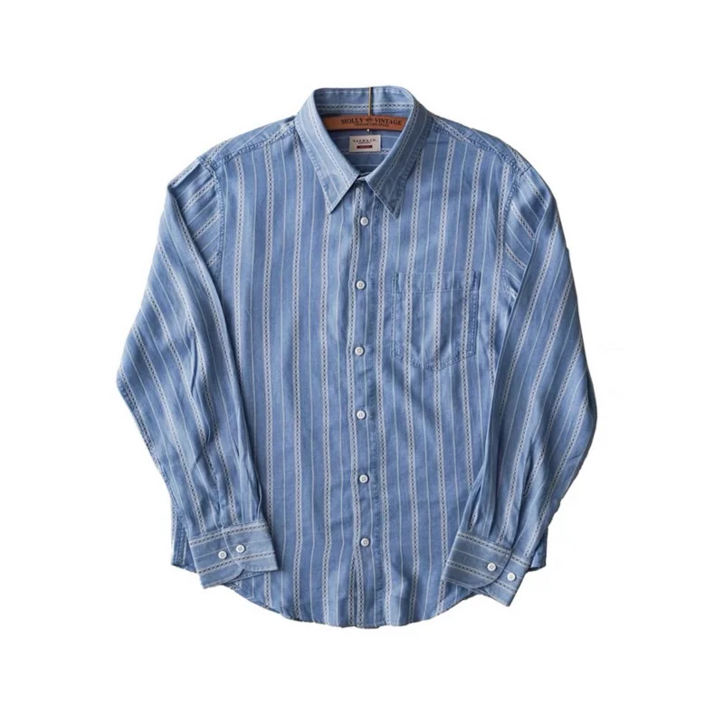 

Men's Jacquard Striped Denim Shirt Long Sleeves Elegant Style