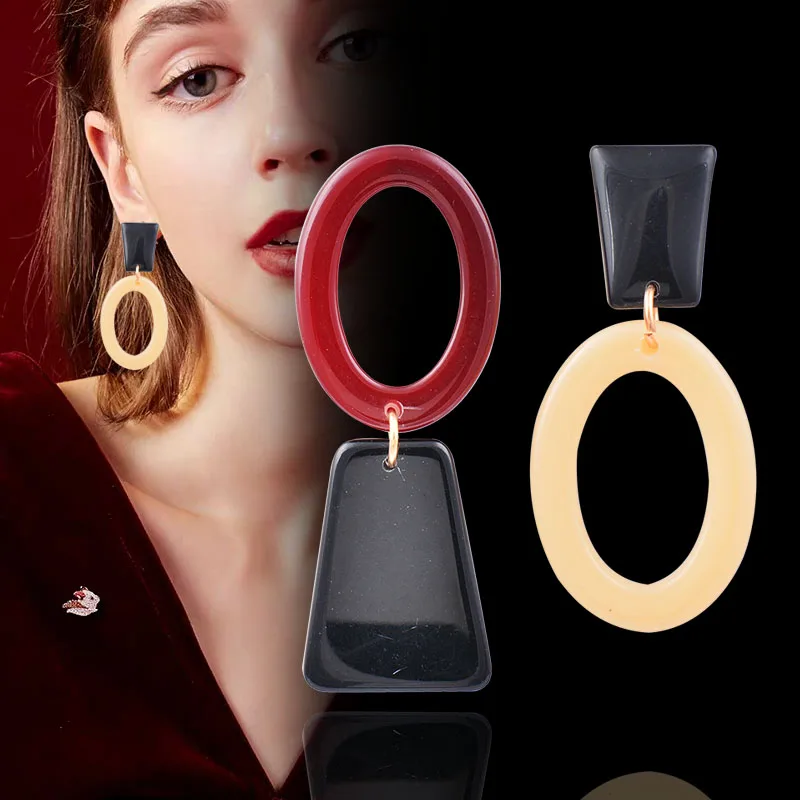 SINLEERY Asymmetric Geometry Acrylic Drop Earrings Women Fashion Jewelry Femal Accessories Gifts ES214 