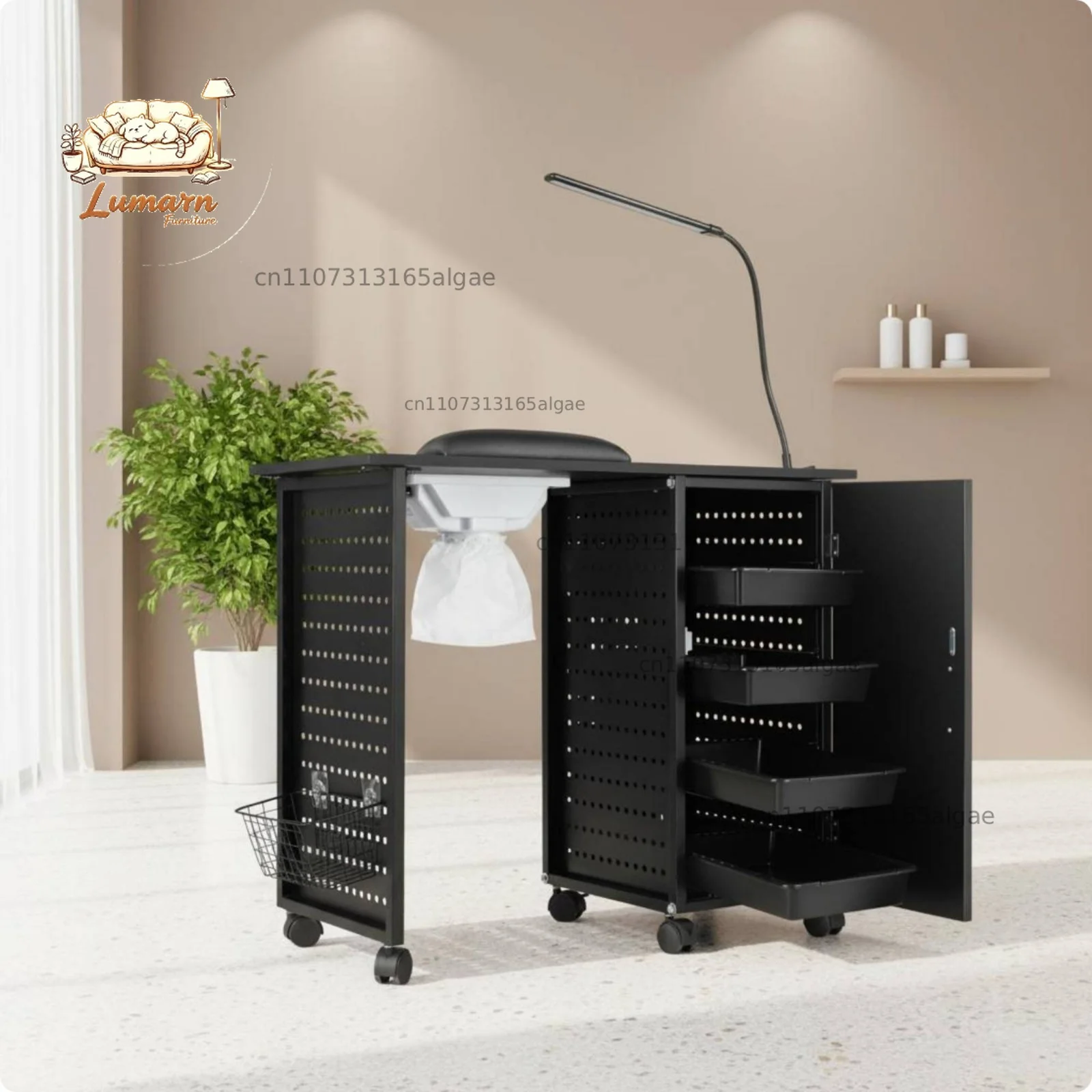 Manicure Table with Drawer and Cabinet Storage Space Nail Table with Dust Collector Nail Station Rectangular Tabletop