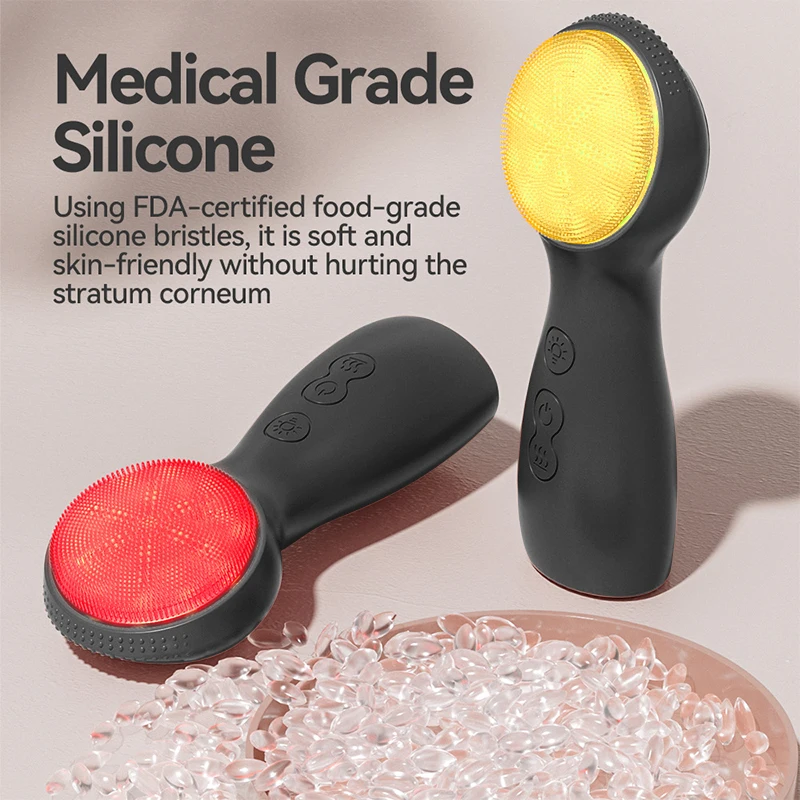 3 in 1 실리콘 페이셜 클렌징 브러쉬 광선 요법 열 치료 음파 진동 딥 포어 클렌징 스크러버 엑스 폴리 에이 팅 뷰티