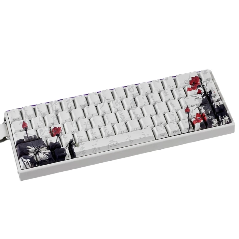  Ergonomic OEM Keycap Set with Plums Flower Theme PBT Construction Dyes Sublimated Graphics for 65% Mechanical Keyboards view 2