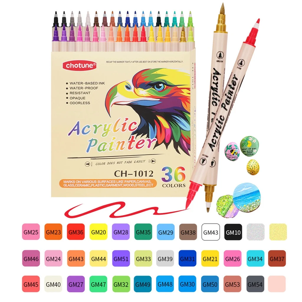 Double Ended Acrylic Marker 12/24/36 Color Waterproof Art Supplies School Stationery