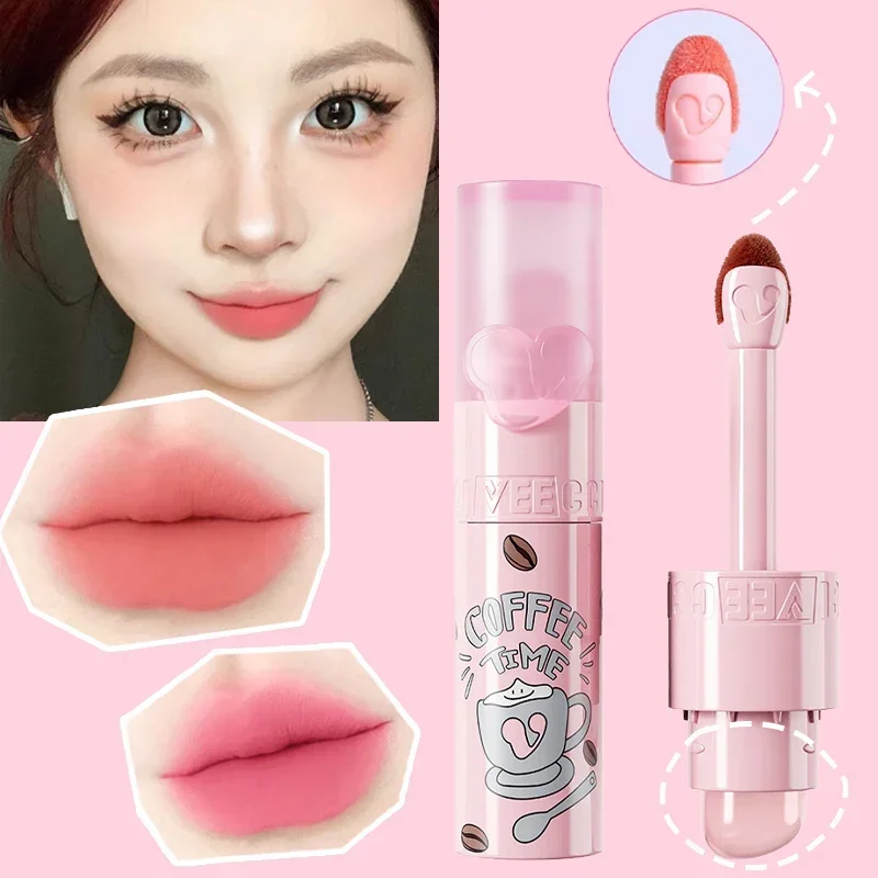 Mist Lasting Lip Mud Lipstick con pennello Natural Peach Pink Nude Lip Glaze tazza antiaderente Waterproof Lip Gloss Cosmetics Makeup