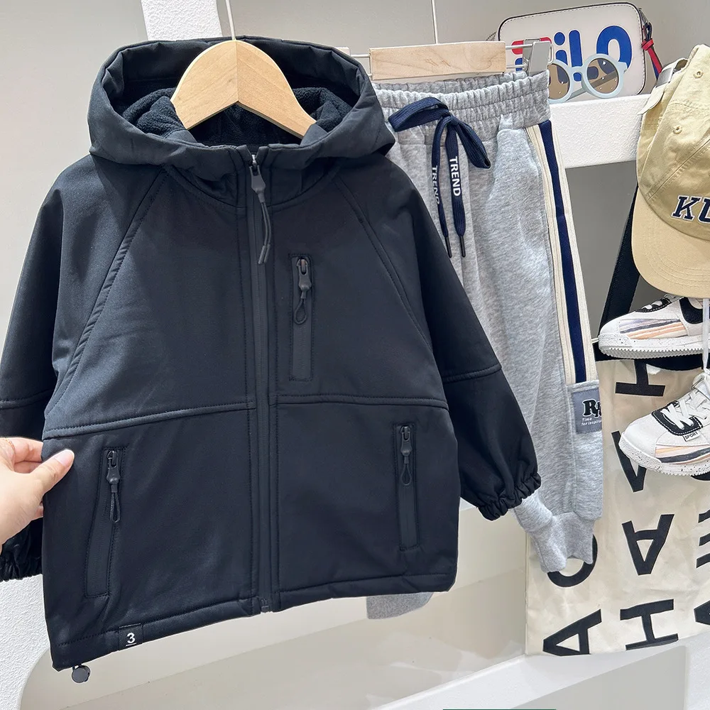 

Пальто для мальчиков, цельное флисовое осенне-зимнее детское зимнее пальто с капюшоном, утепленное зимнее пальто для мальчиков для больших детей