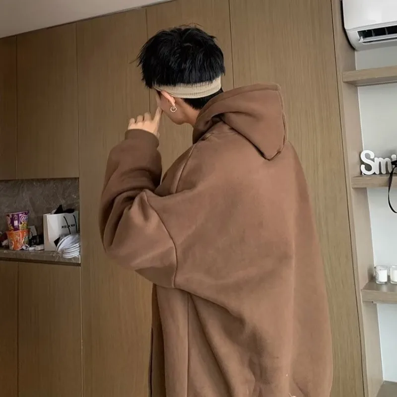 Korean Men Letter Print Hoodie Oversized Loose Long Sleeve Student Hooded Sweatshirts Y2k Autumn Outerwear Goth Vintage Clothes