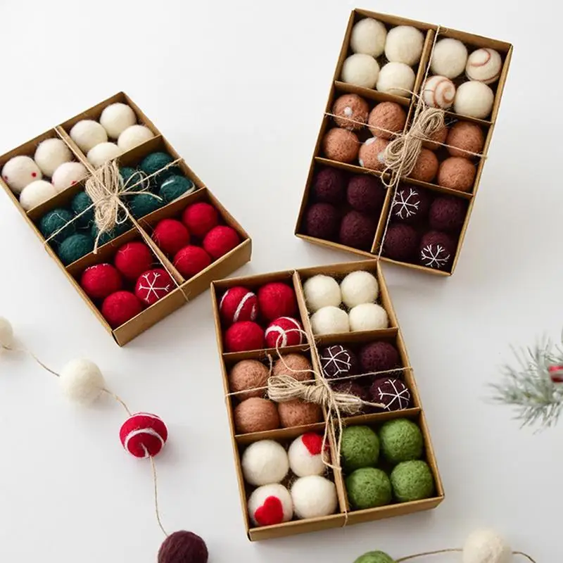 

24pcs Christmas Felt Wool Balls Christmas Tree Hanging Ornaments New Year Pendant DIYs Wreath Garland Party Home Decorations