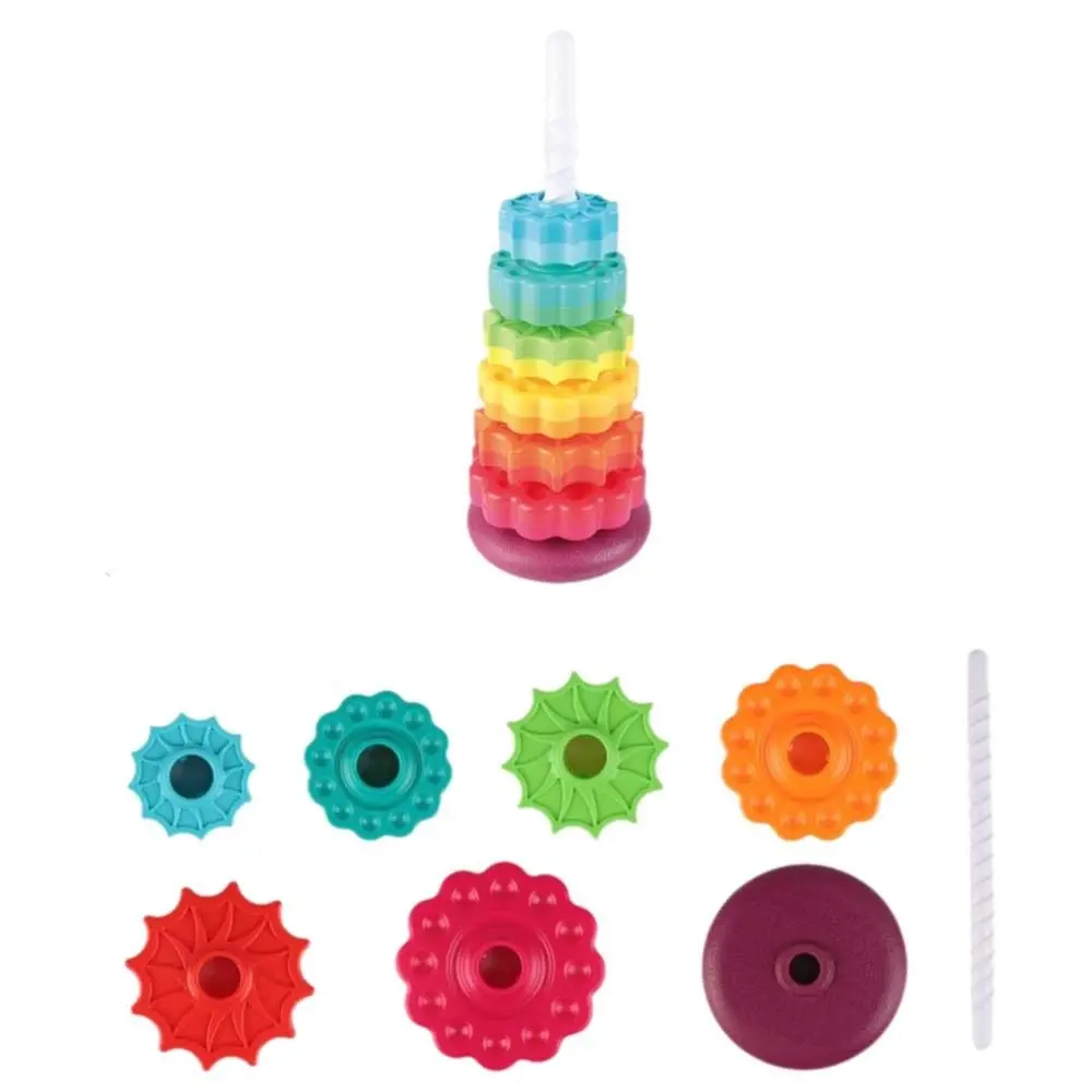Montessori Rotating Rainbow Tower Spinning Safety Baby Stacking Puzzle Toys Environmental Protection Early Educational
