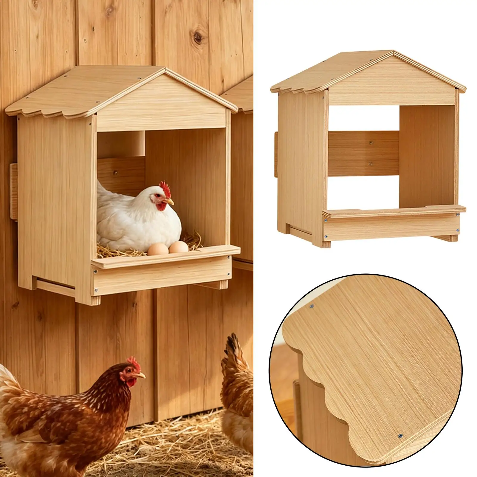 Wooden Chicken Nesting Box Easy Clean Single Compartment Coop Egg Collection for Backyard Hens
