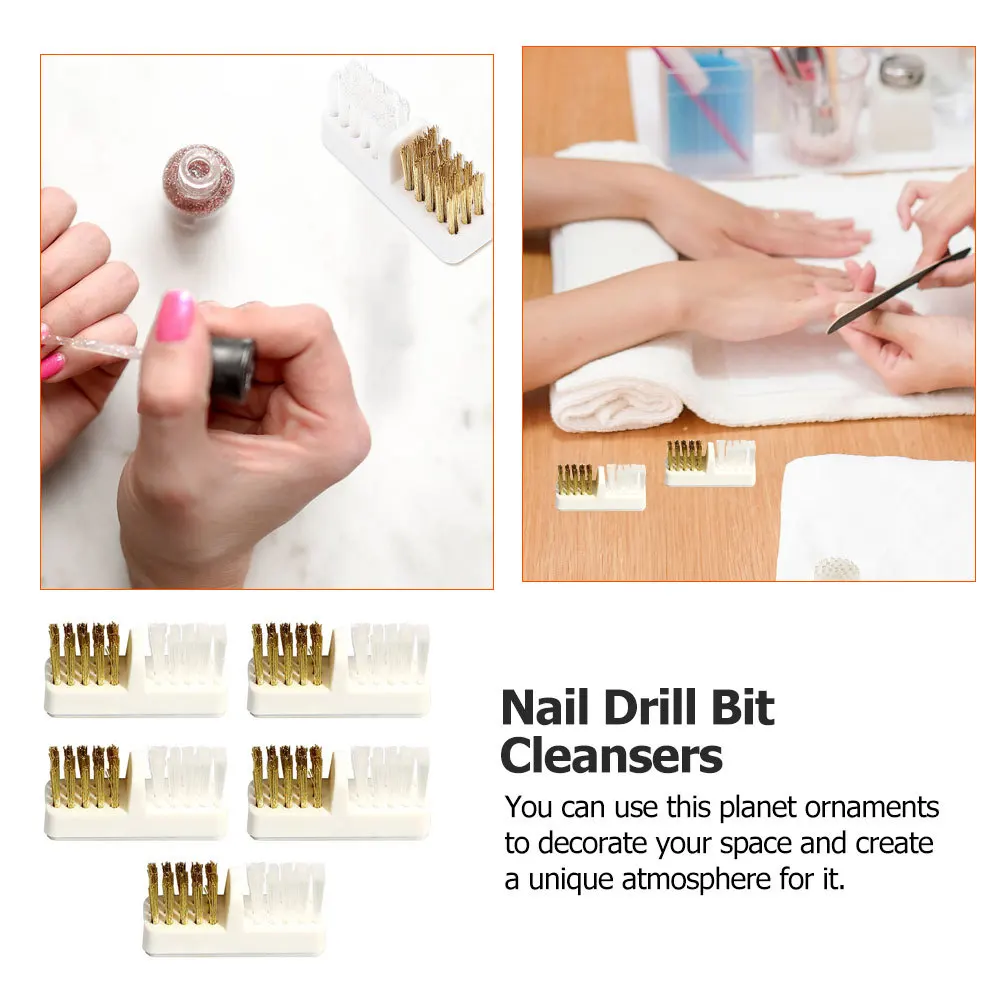 5pcs Copper Wire Brush For Drill Bits Cleaning Multi-Functional Nail Art Tool Manicure Polish Head Dust Removal Nail Bit