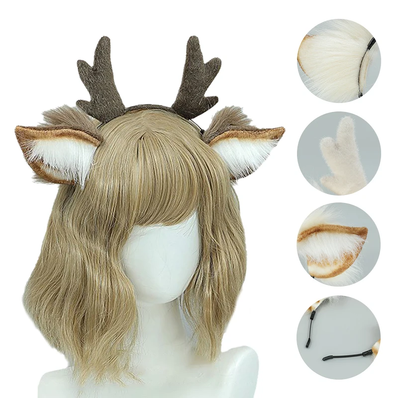 

Cute Plush Antler Headband Fashion Cosplay Deer Ear Head Hoop Lolita Hair Bands Holiday Party Christmas Women Hair Accessories