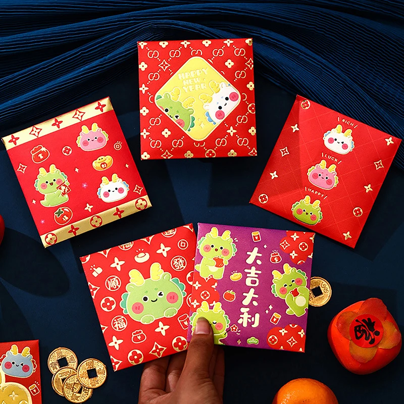 6PCS Chinese New Year Lucky Red Envelope Dragon Year 2024 Gifts Money Pocket Red Packet New Year Supplies