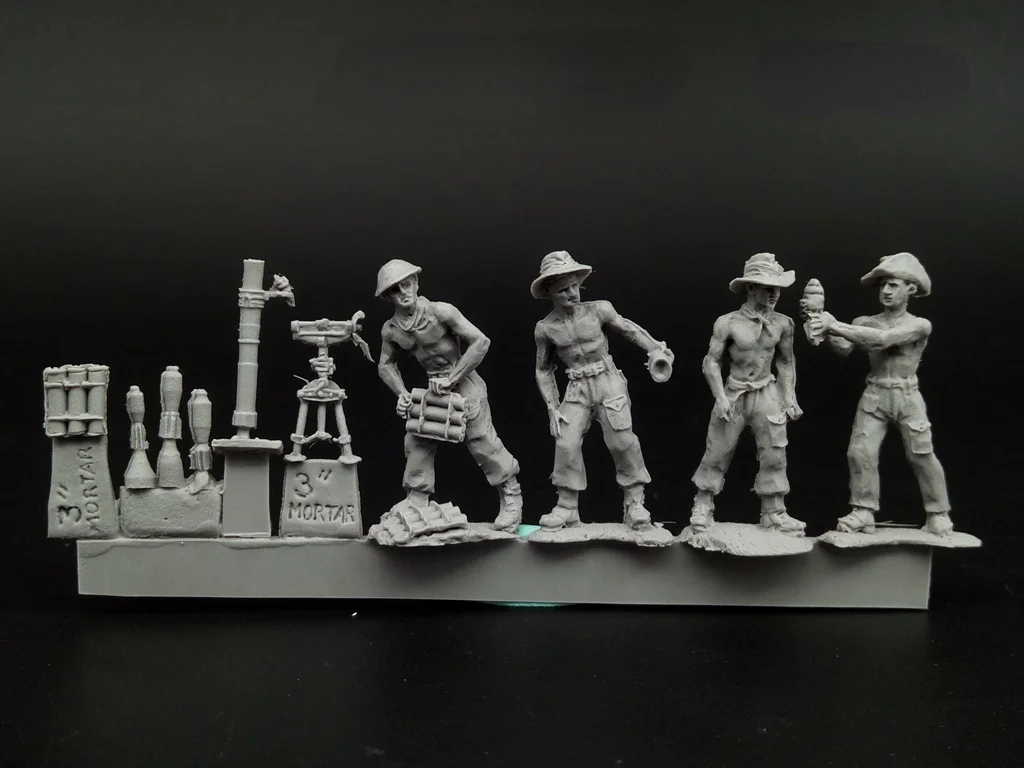 1/72 Scale Die-cast Resin Figure British Army Burma Expeditionary Army Mortar Squad Unpainted Free Shipping