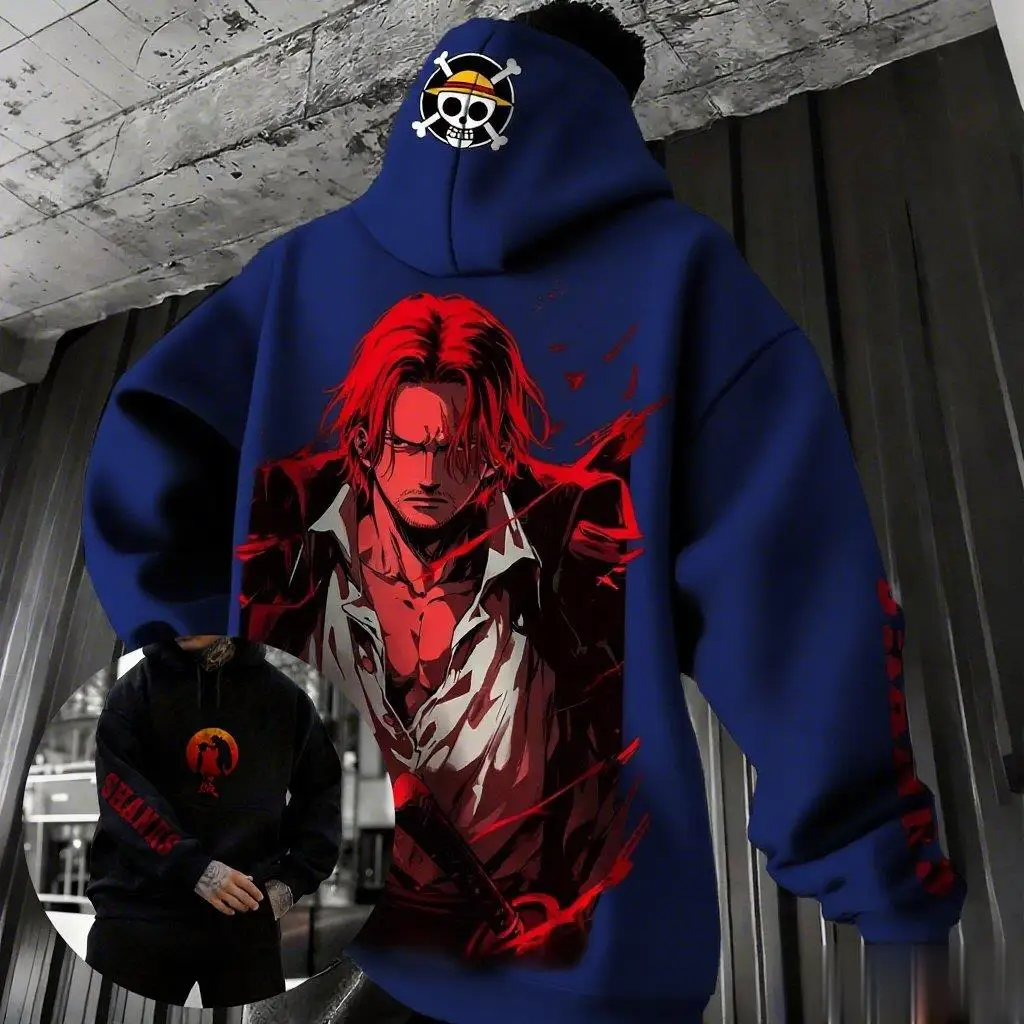 Sweat à capuche pour hommes, une pièce, Shanks, Anime, pull-over, en coton, Streetwear, décontracté, imprimé graphique japonais, ample, mode automne 2025
