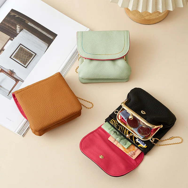 Top Layer Cowhide Coin Purse, Portable Coin Cute and Simple, Push-button Wallet, Fashionable Headphones