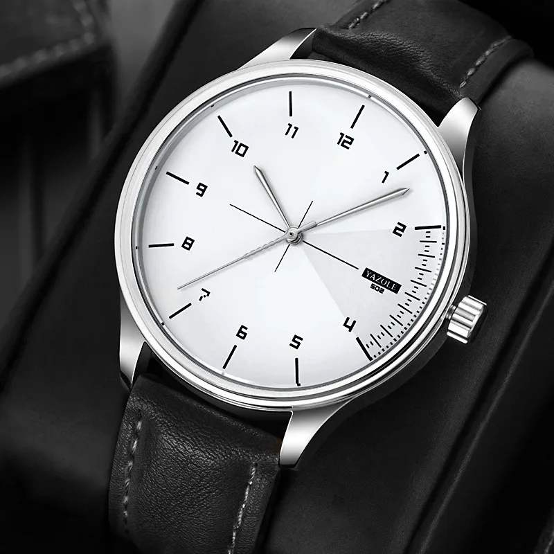 YAZOLE Men Watch Business Casual Leather Strap Quartz Watch Male Simple Number Dial Analog Wristwatch Gift for Men Daily Wear