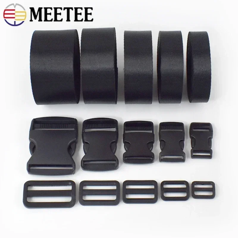 2/5Set 25-50mm Nylon Webbing Tape+Plastic Side Release Buckle+Tri Glide Slider Clasp Bag Strap Ribbon Buckles DIY Accessories