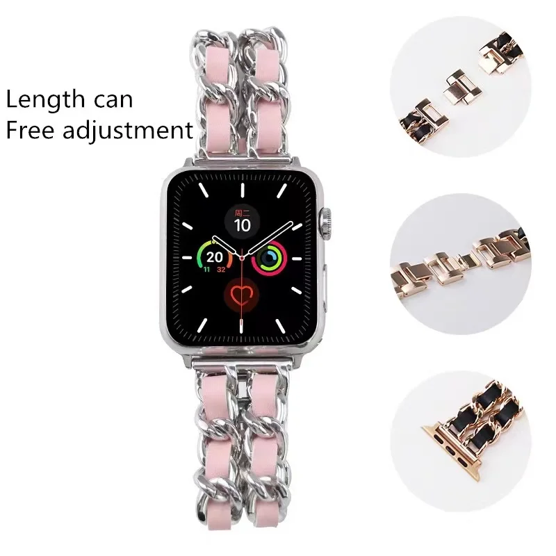 Correa de cuero de acero inoxidable para Apple Watch, correa para Apple Watch Series 7 SE 6 5 4 3 2 SE 38mm 40mm 42mm 44mm iWatch