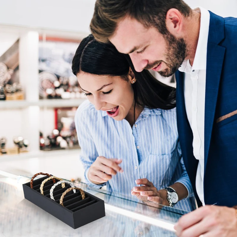 10-Slot Bangle Trays Leather Bracelet Organizer Trays Rectangle Display Jewelry Trays Covered Jewelry Display Box without Lid