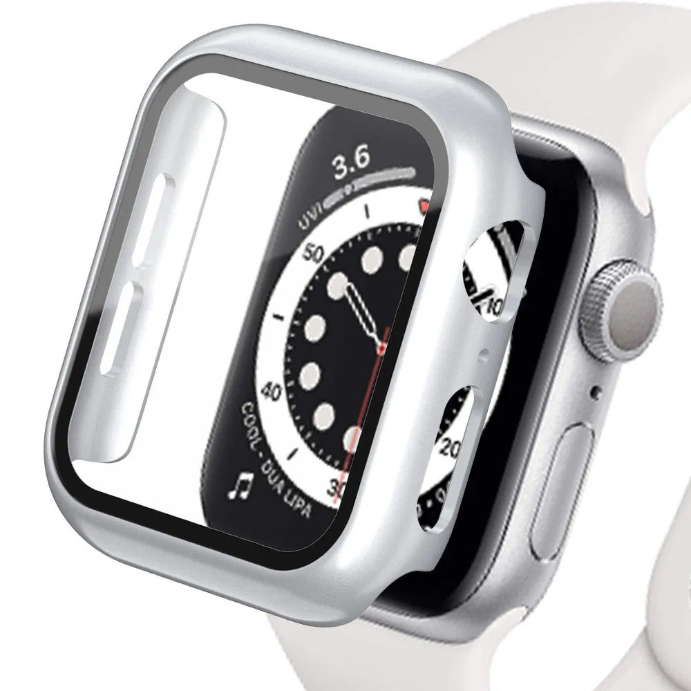 Gehärtetes Glas + Abdeckung für Apple Watch-Zubehör 46 mm 45 mm 41 mm 44 42 mm Displayschutzfolie iwatch-Gehäuse Serie 11 10 9 4 5 6 SE 7 8