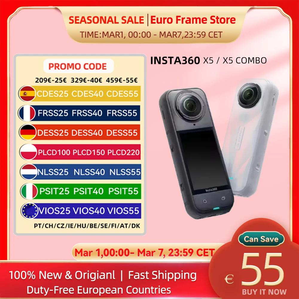 Insta360 X5 Action Camera 2025 New 8K 30fps Replaceable Lenses Triple AI Chip Superior Low Light 185 Mins Run Life Insta 360 X5