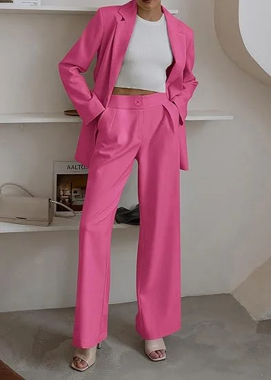 Tesco Customized 2025 Spring Fall 2 Piece Women's Blazer Set Casual Loose Long Blazer Jackets and Dressy Wide Leg Pant Suits
